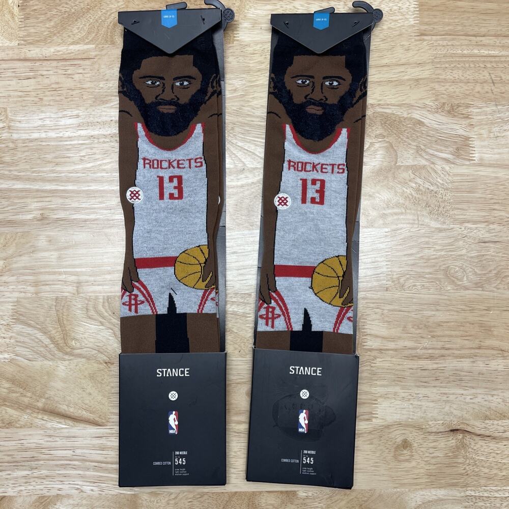 STANCE Houston Rockets James Harden Crew Socks **TWO PAIRS** Size Large (9-12)